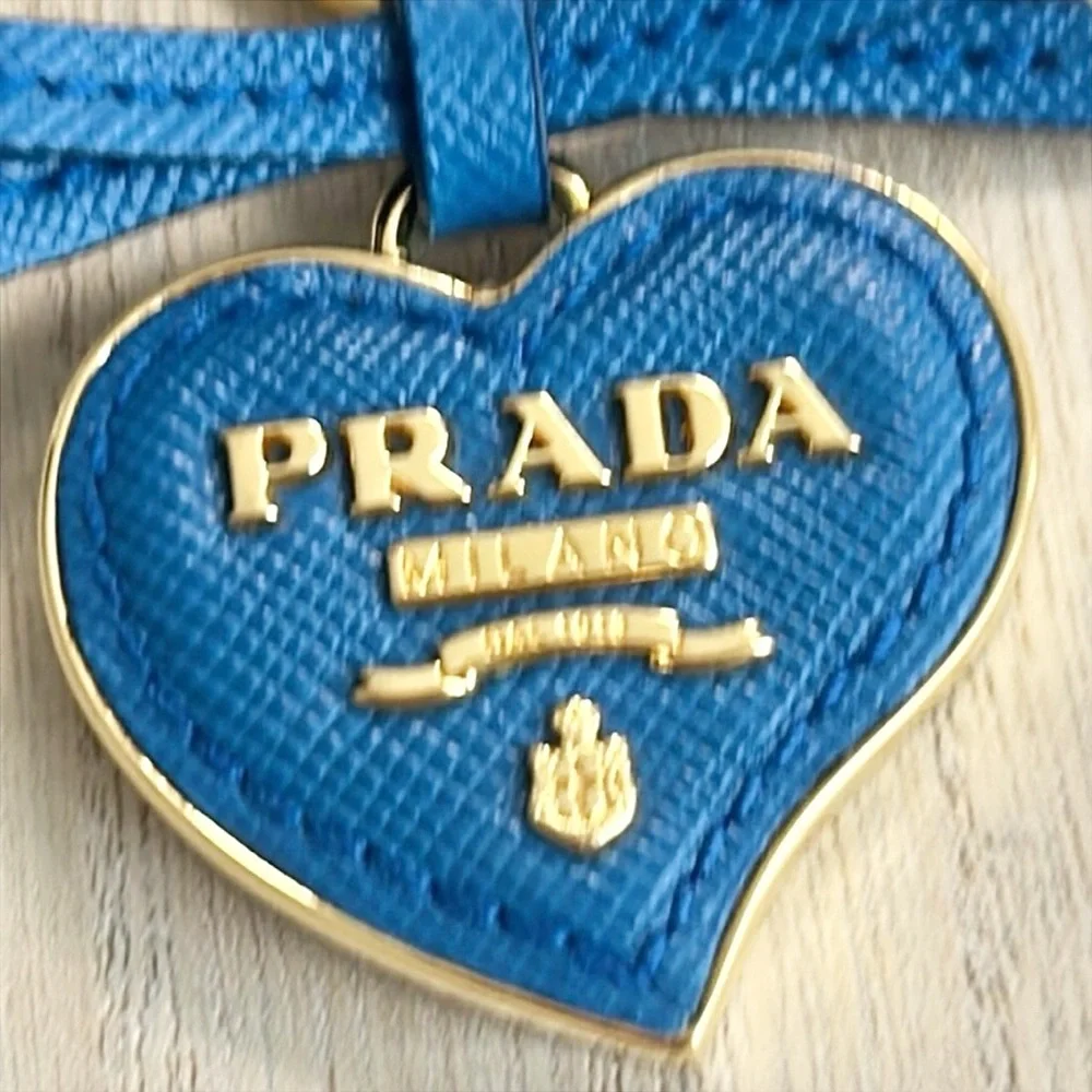 Prada Blue Saffiano Leather Heart-Shaped Logo Bag Charm/Keyring